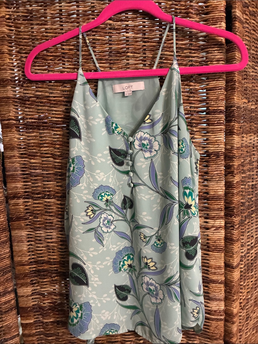 LOFT Mint Green Floral Slip Cami with Spaghetti Straps